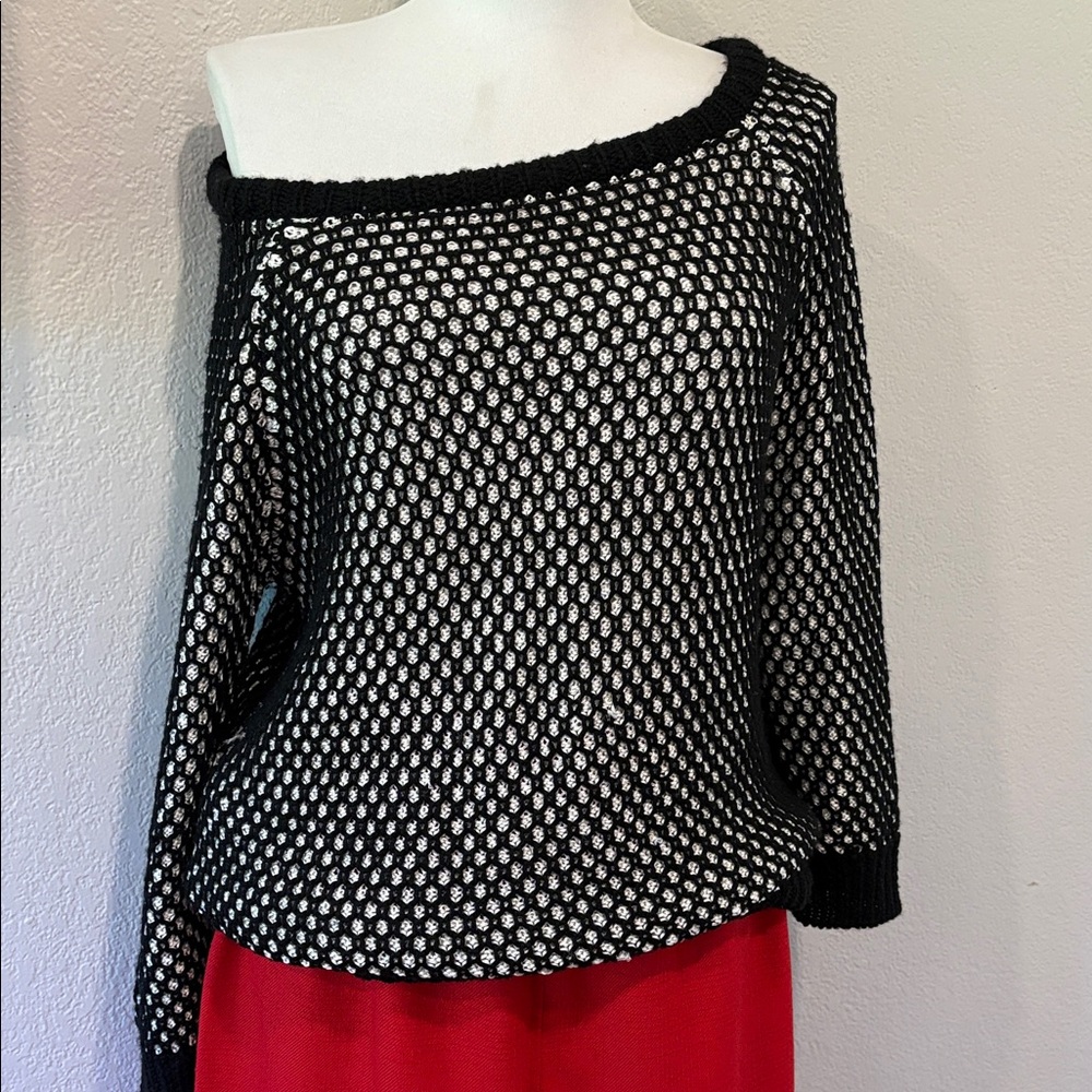 Alice and Olivia wool blend sweater in black white knit size S